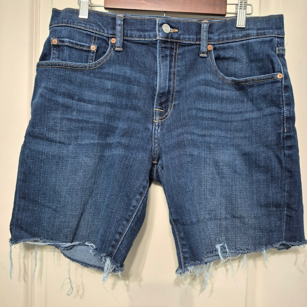 Lucky Brand 221 Straight Mens Dark Wash Frayed Hem Denim Jean Shorts‎ 34